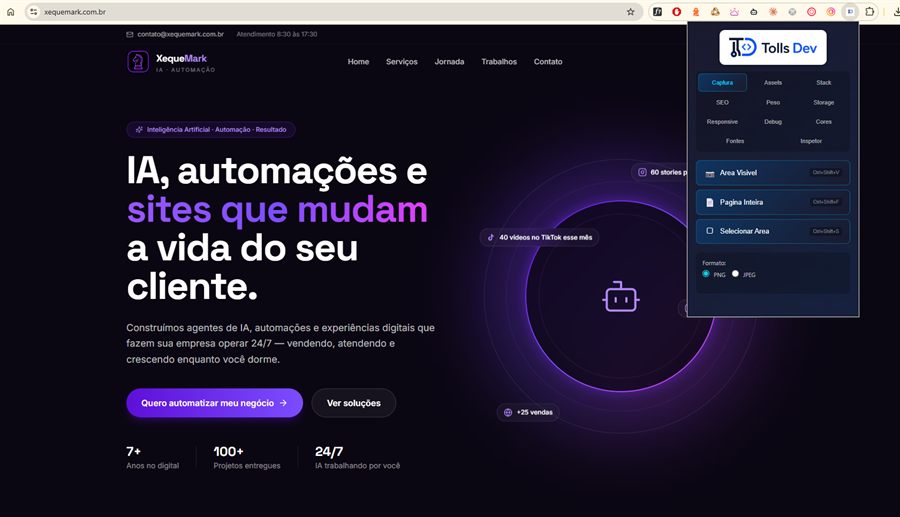Painel principal do Tolls Dev
